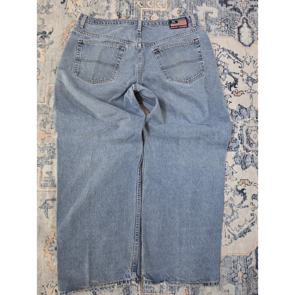 VTG RL Ralph Lauren Polo Jeans Co American Flag Denim BANNER Jeans Size 38x30